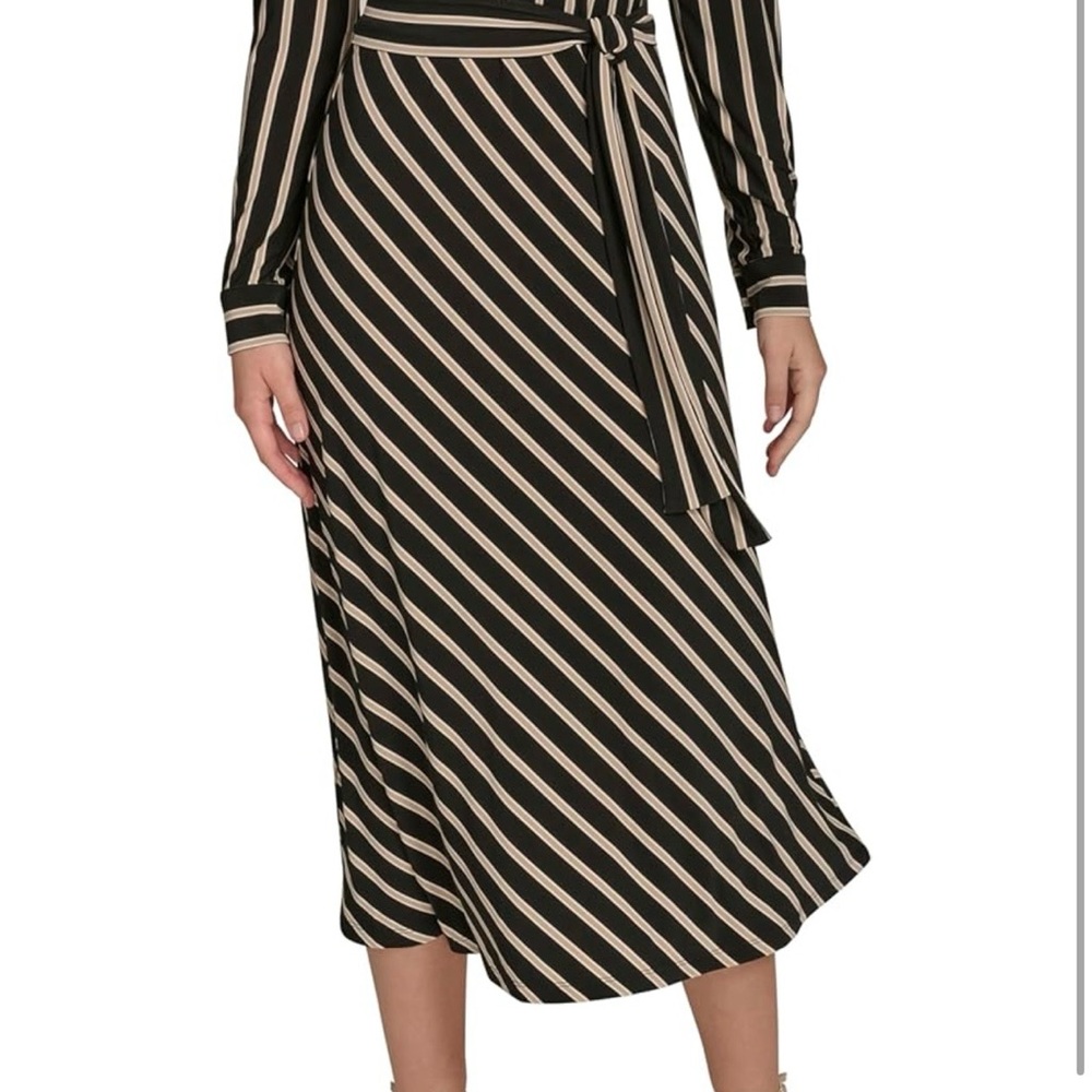 Tommy Hilfiger Black and Cream Striped Long Sleeve Dress - Picture 2 of 7